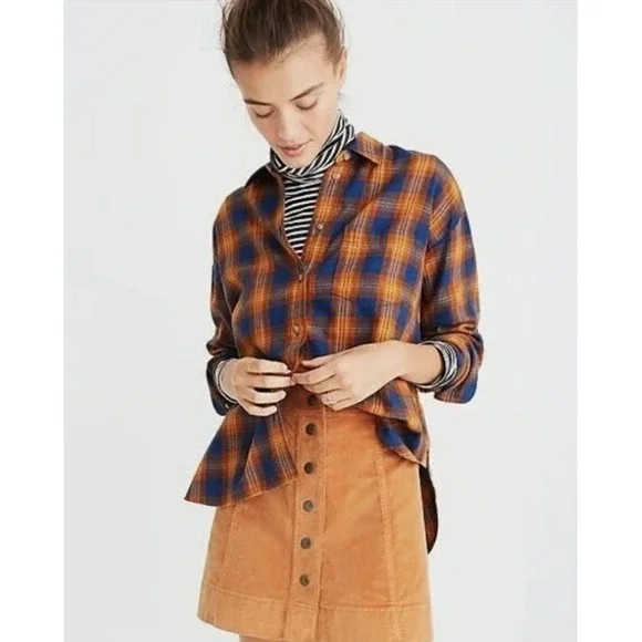 Madewell Westward Flannel Shirt XL Ardan Plaid Cropped Cozy Chic Casual - Picture 1 of 5